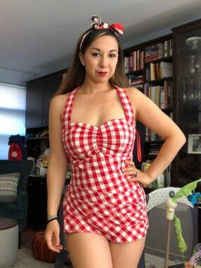 Stop Staring! Red and White Gingham playsuit/swimsuit